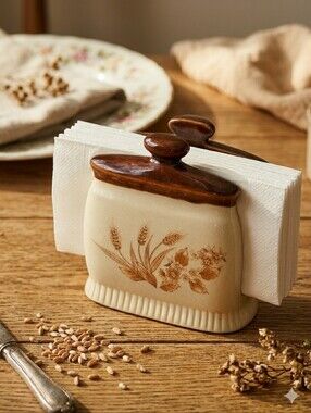 Vintage 70s Woolworth Japan Ceramic Napkin Holder Wheat Foliage Design